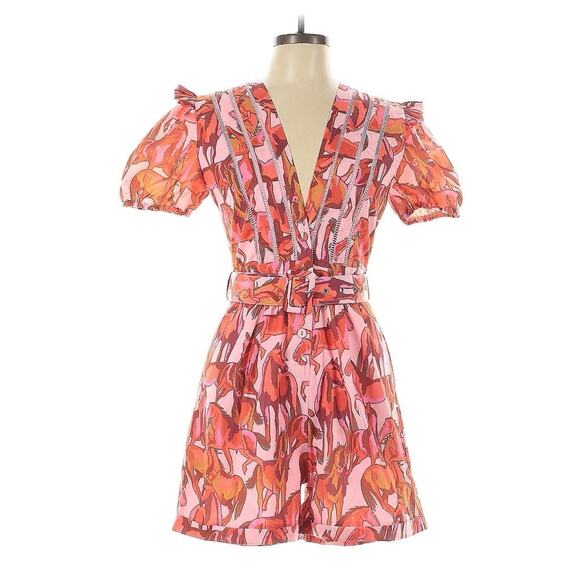 NWT Beulah Palomino Pink Horse Print Western Romper Jumpsuit V Neck L - Picture 2 of 5